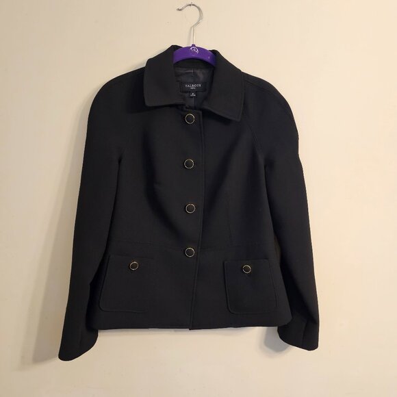 Women's Talbots Petites Poly/Wool Blend Jacket Blazer Black Size 8P - Picture 1 of 7